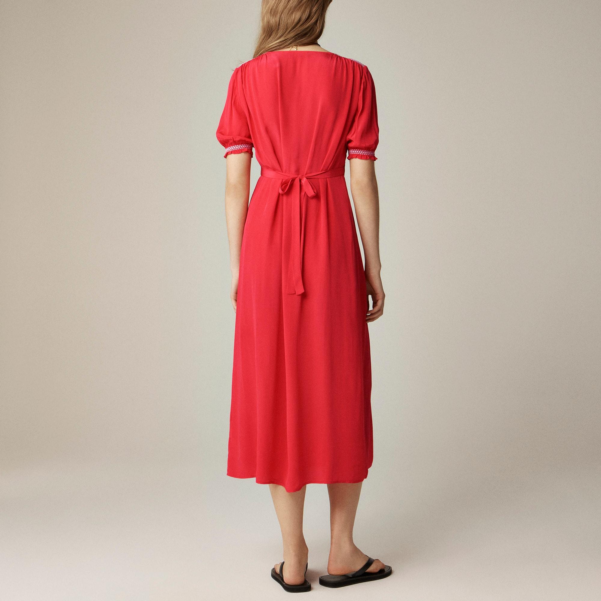 Smocked-trim midi dress in crepe de chine Product Image