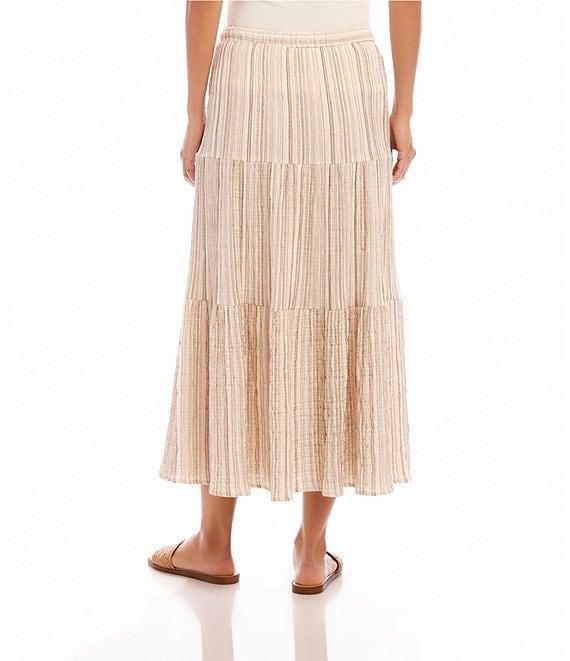 Karen Kane Gold Metallic Stripe Tiered Midi Skirt Product Image
