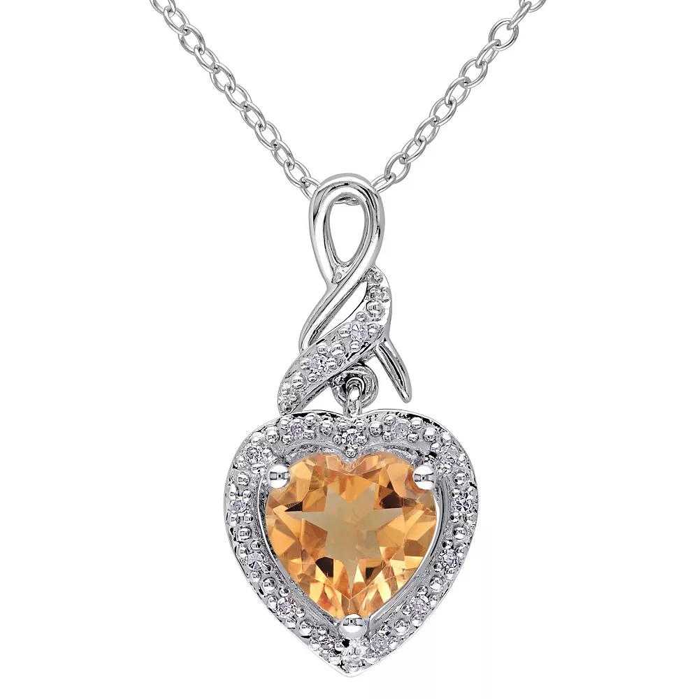Stella Grace Sterling Silver Citrine & Diamond Accent Heart Twist Pendant Necklace, Women's, Size: 18" Product Image