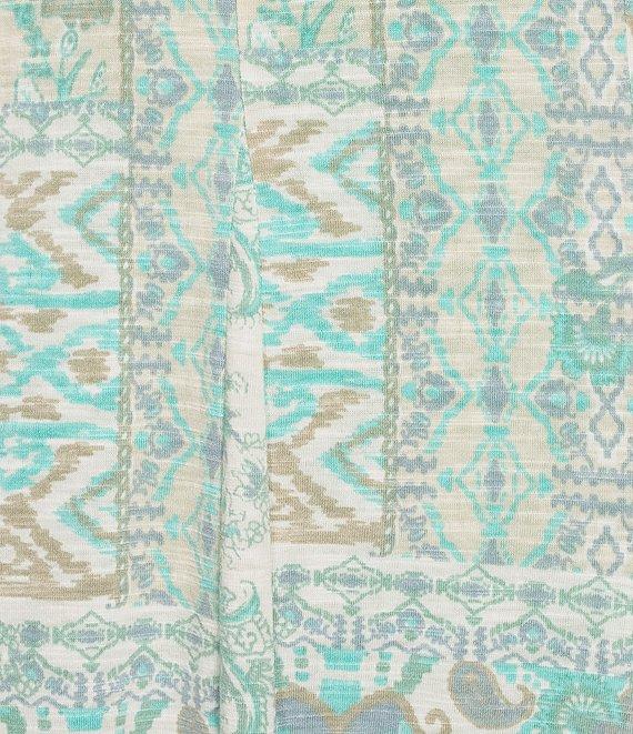 Multiples Slub Knit Printed Scoop Neck Cap Sleeve Multi Panel Fit & Flare Midi Dress Product Image