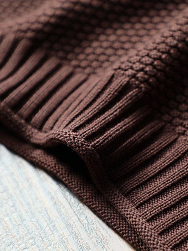 Casual Loose Long Sleeves Solid Color High-Neck Sweater Tops Product Image