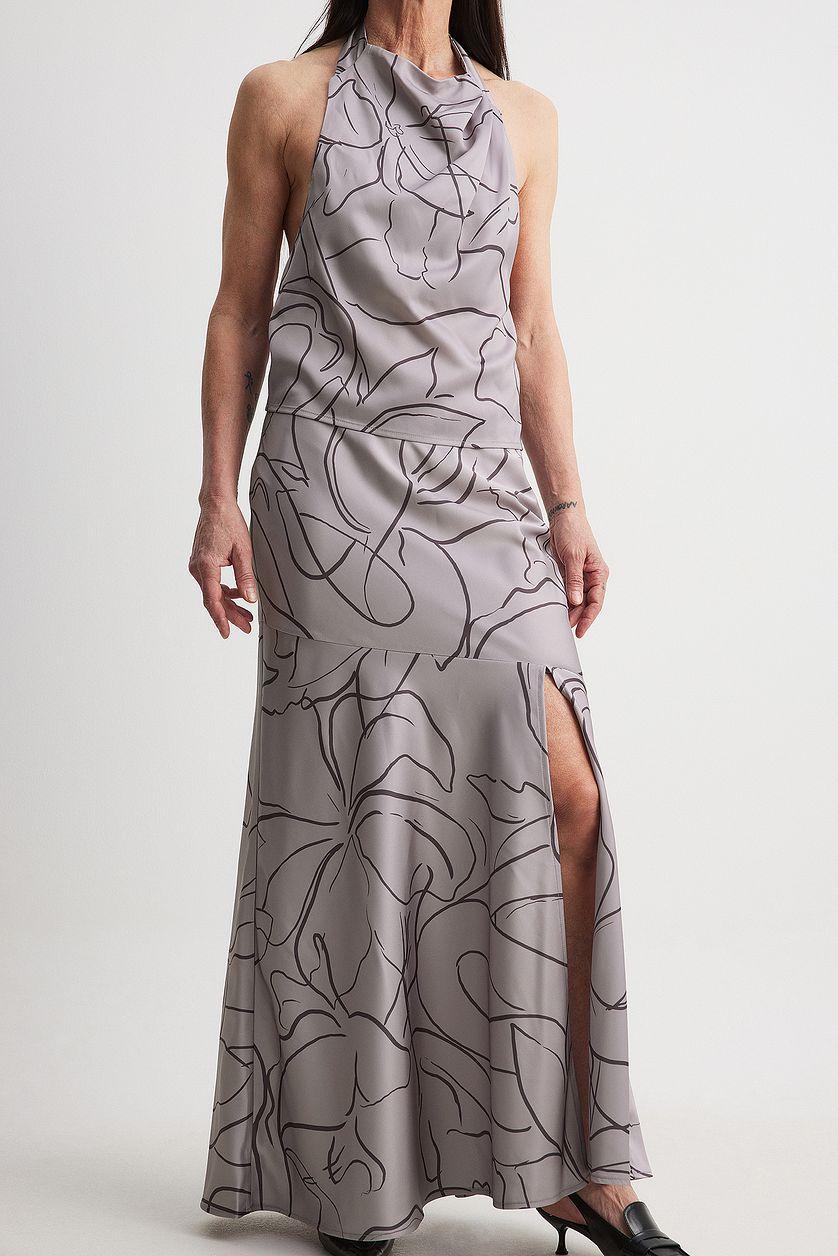 Satin Asymmetric Seam Detail Maxi Skirt Product Image