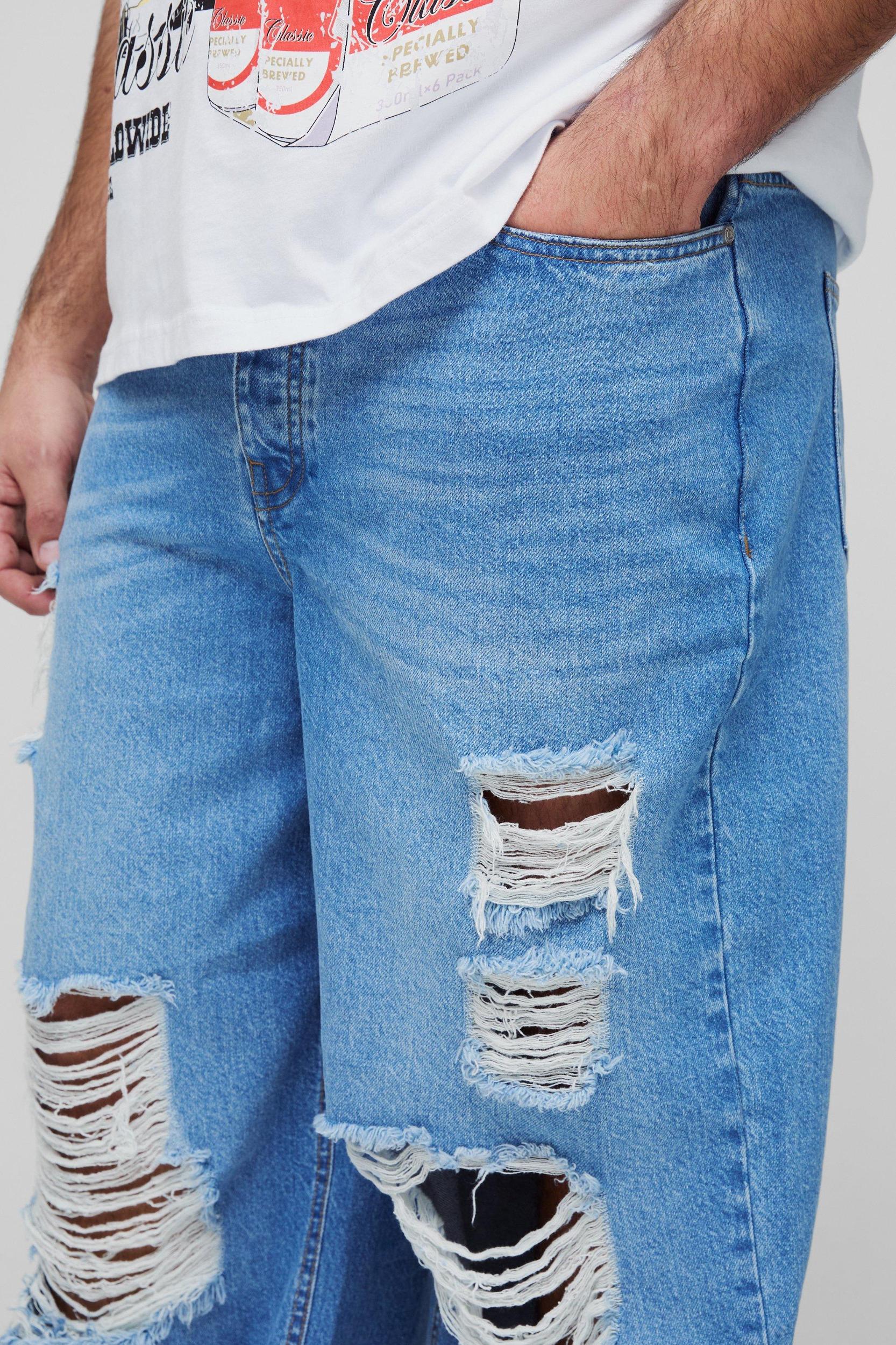 Plus Relaxed Ripped Rigid Jeans | boohooMAN USA Product Image