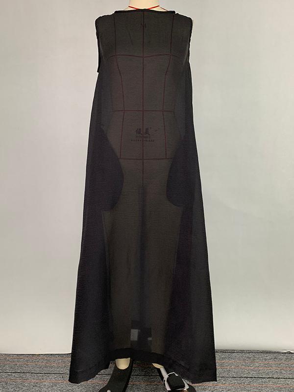 A-Line Loose Pockets See-Through Solid Color Round-Neck Cover-Up Midi Dresses Product Image