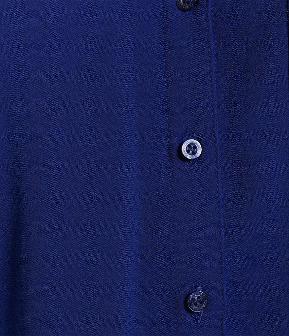 Calvin Klein Puckered Woven Short Cuffed Sleeve Button Front Point Collar Top Product Image