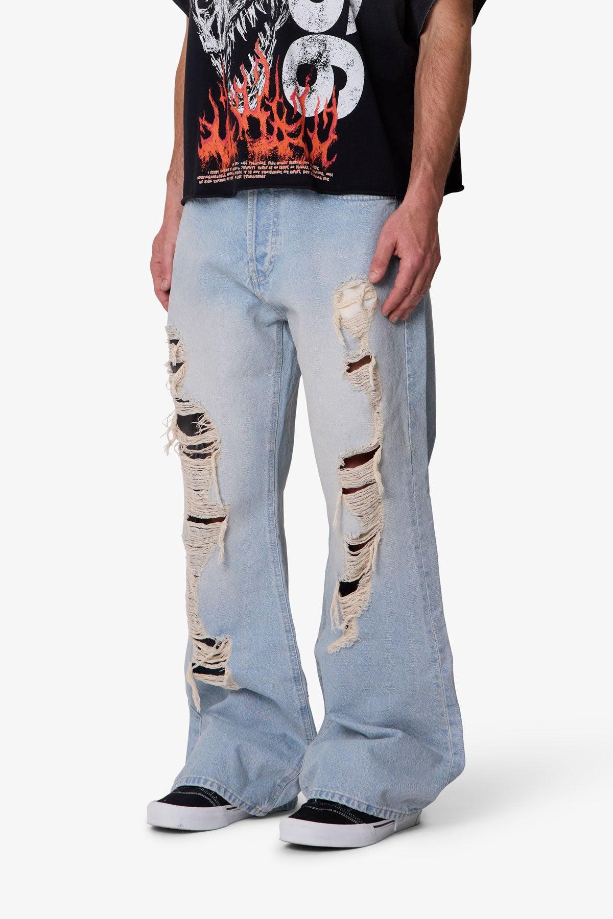 Distressed Kick Flare Denim - Blue Product Image