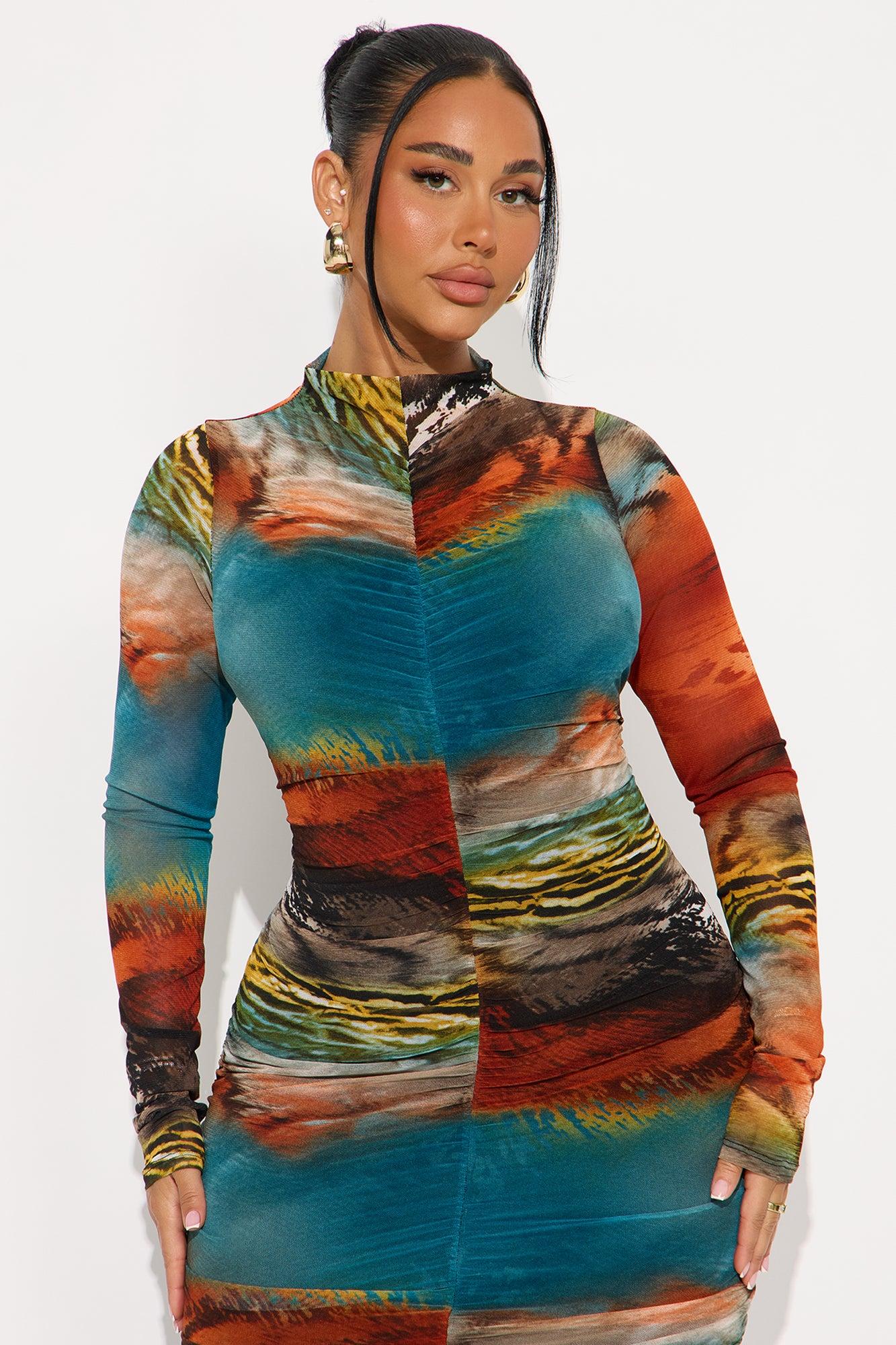 Marlena Mesh Ruched Midi Dress - Multi Color Female Product Image