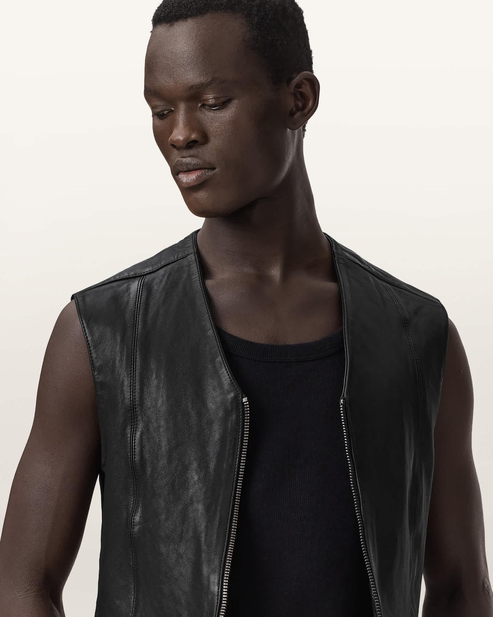 Davies Leather Vest Black | ALLSAINTS US Product Image