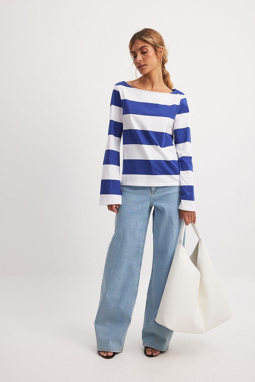 Long Sleeve Boat Neck Cotton Top Product Image