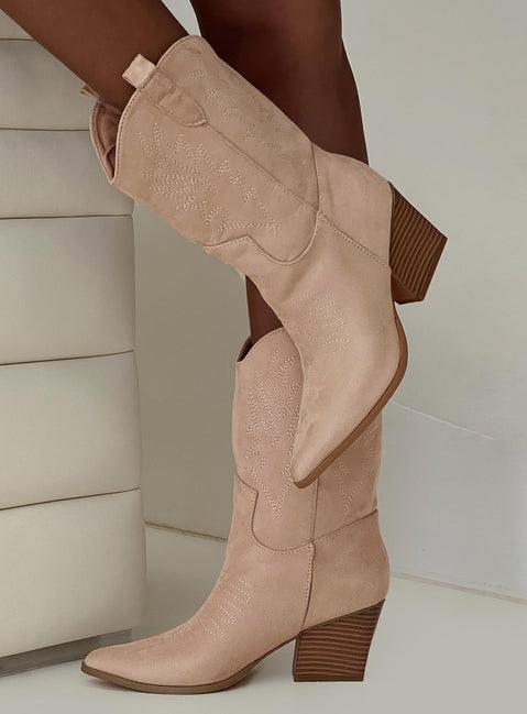 Jessie Cowboy Boots Beige Product Image