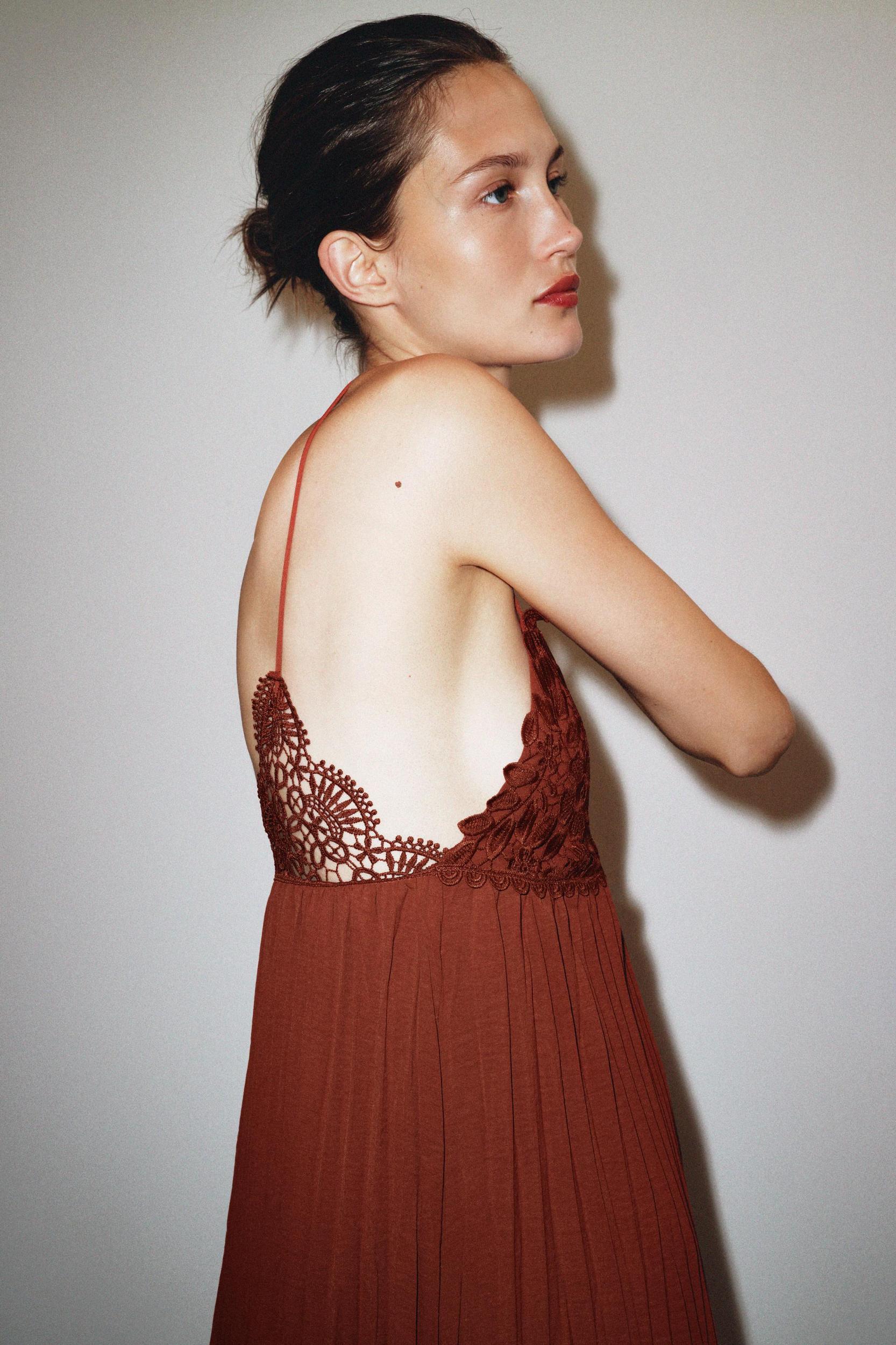 PLEATED LACE MIDI DRESS Product Image