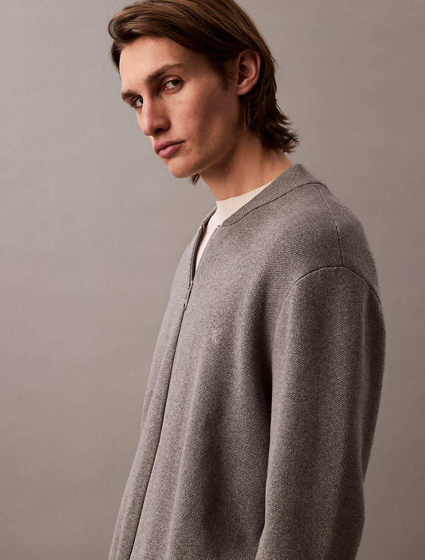 Smooth Cotton Sweater Bomber Jacket Product Image