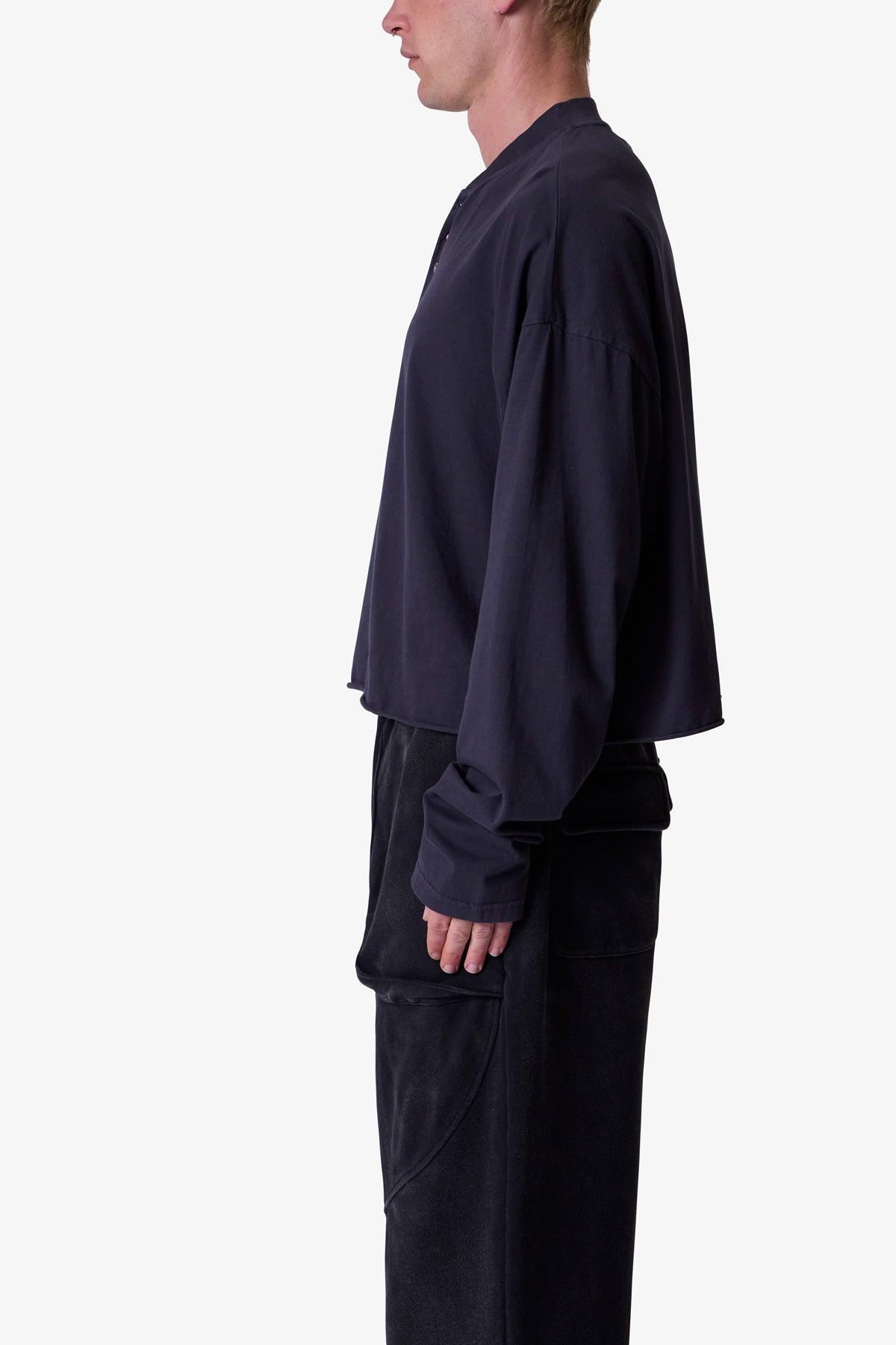 Button Fastened Oversized L/S Tee - Washed Black Product Image