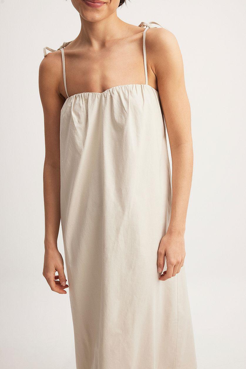 Linen Blend Tie Strap Midi Dress Product Image