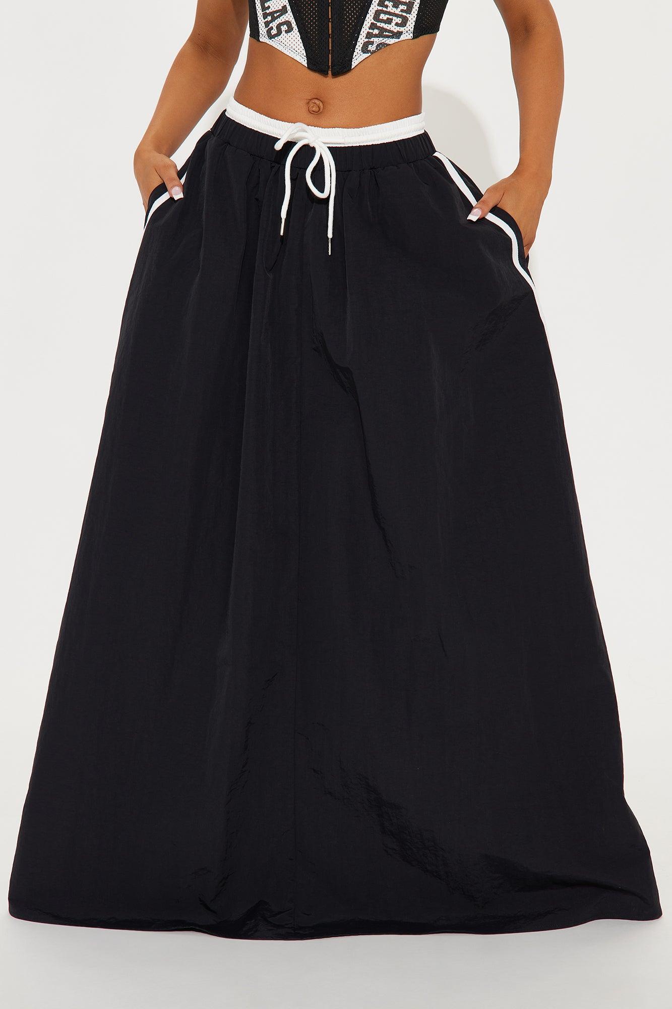 Sporty Gal Striped Maxi Skirt - Black/White Product Image
