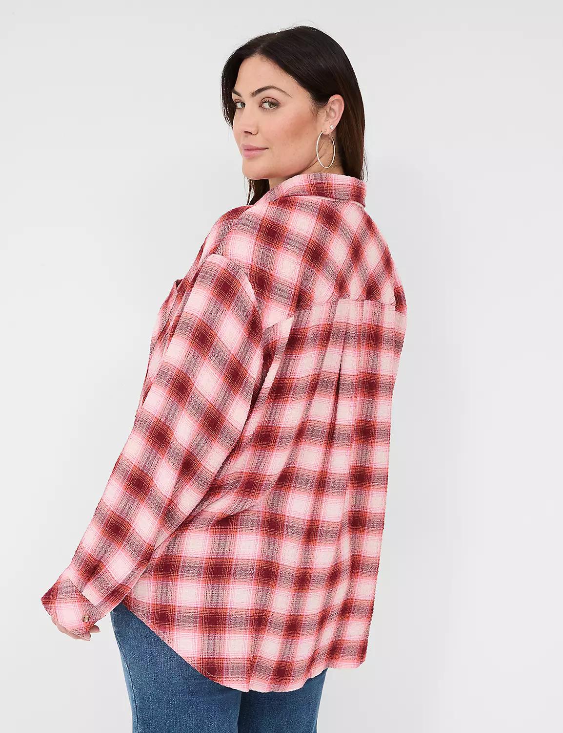 Button-Down Crinkle Plaid Shirt Product Image