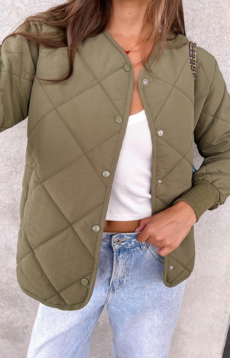 Steph Khaki Quilted Bomber Jacket Product Image