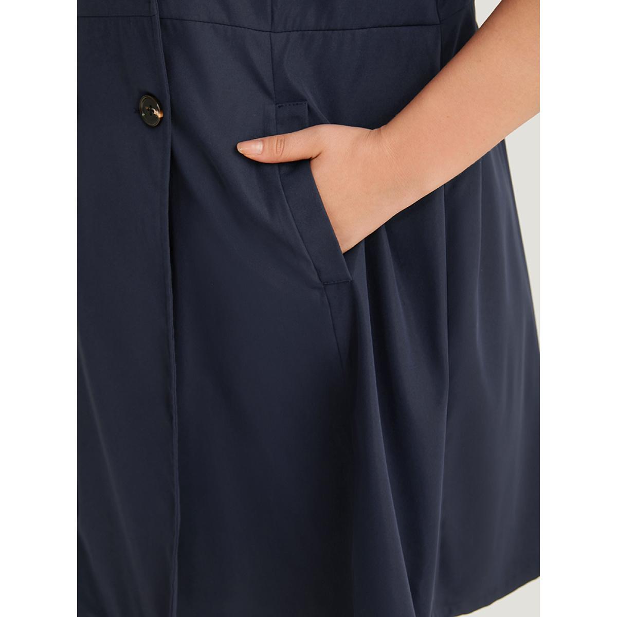 Plus Size Plain Pocket Button Through Suit Collar Coat Women DarkBlue Casual Plain Ladies Dailywear Winter Coats BloomChic 28/5X Product Image