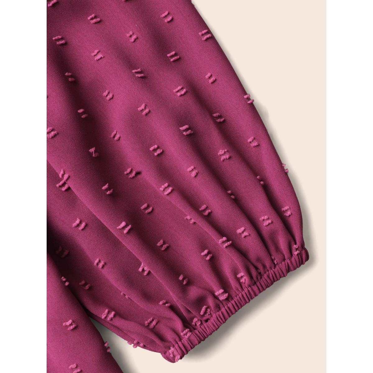 Plus Size RedViolet Texture Woven Ribbon Patchwork Ruffles Blouse Women Elegant Long Sleeve Flat collar with V-notch Everyday Blouses BloomChic 22-24/3X Product Image