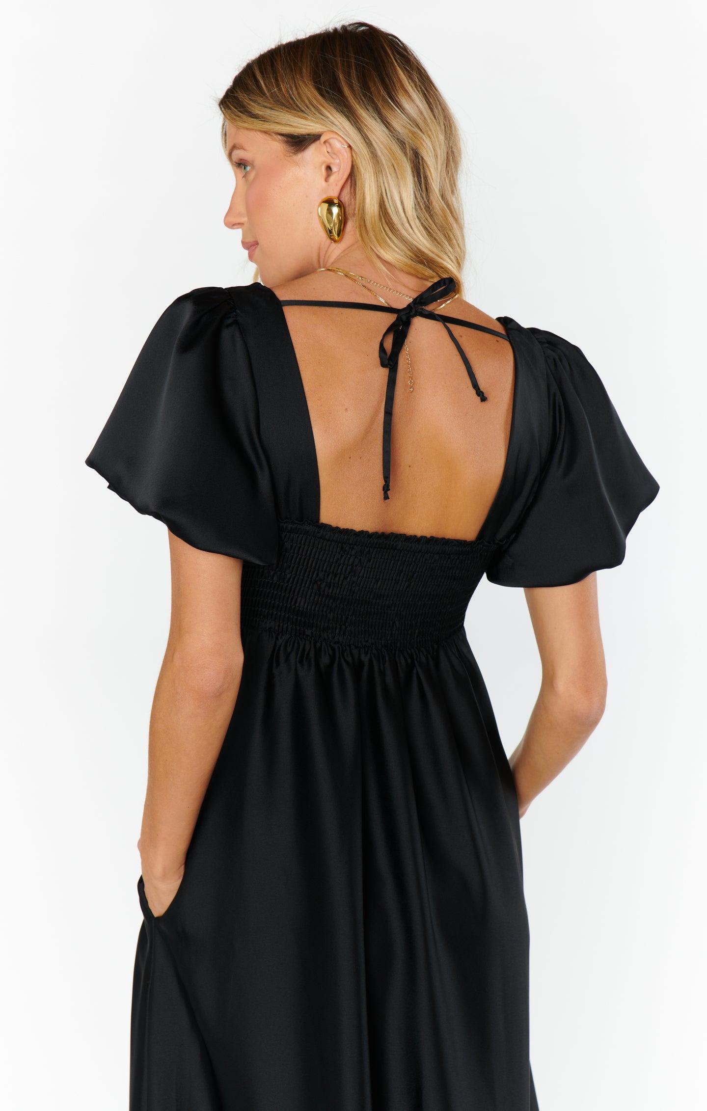 Nora Maxi Dress ~ Black Luxe Satin Product Image