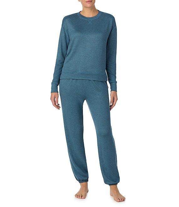 iRelax Solid Knit Crew Neck Long Jogger Pant Coordinating Lounge Set Product Image