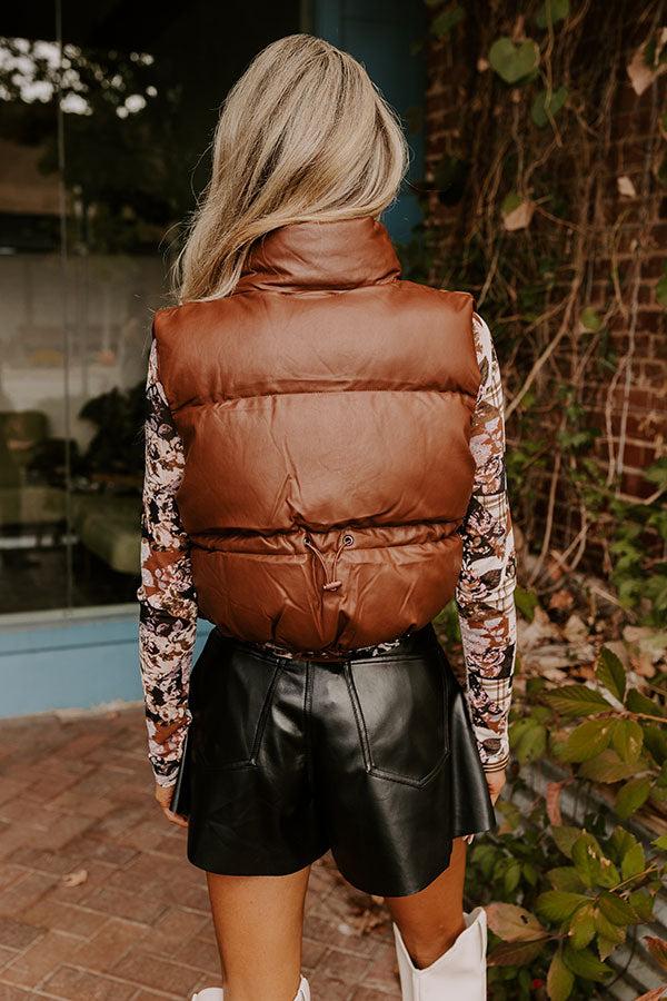 Urban Outing Faux Leather Puffer Vest in Chocolate Product Image