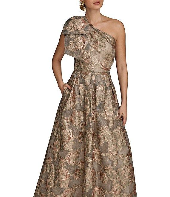 Donna Karan Sleeveless One Shoulder Jacquard Ball Gown Product Image
