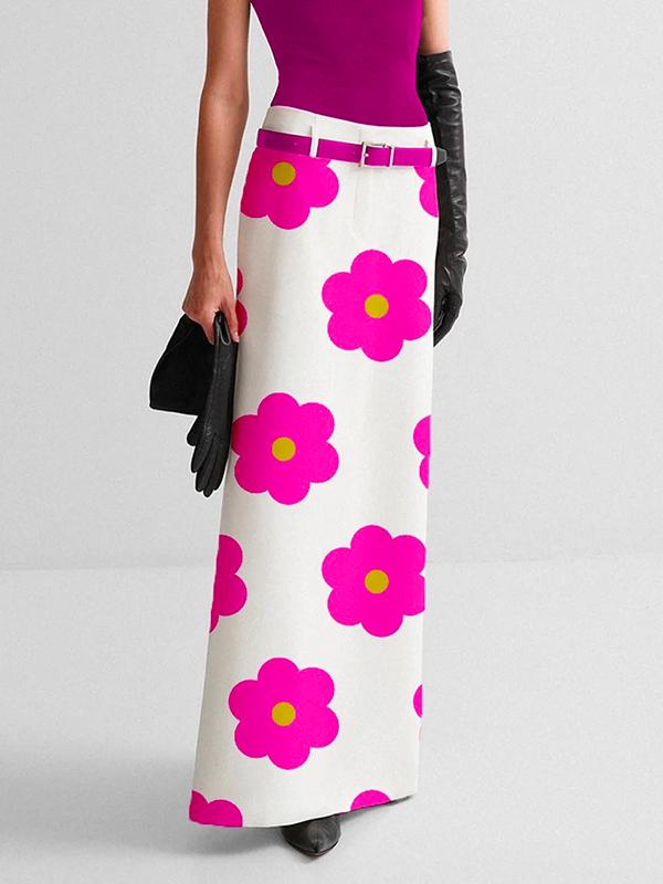 Floral Printed Split-Back Skirts Bottoms Product Image
