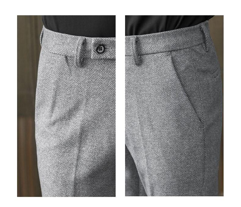 Mid Rise Herringbone Cropped Tapered Dress Pants Product Image