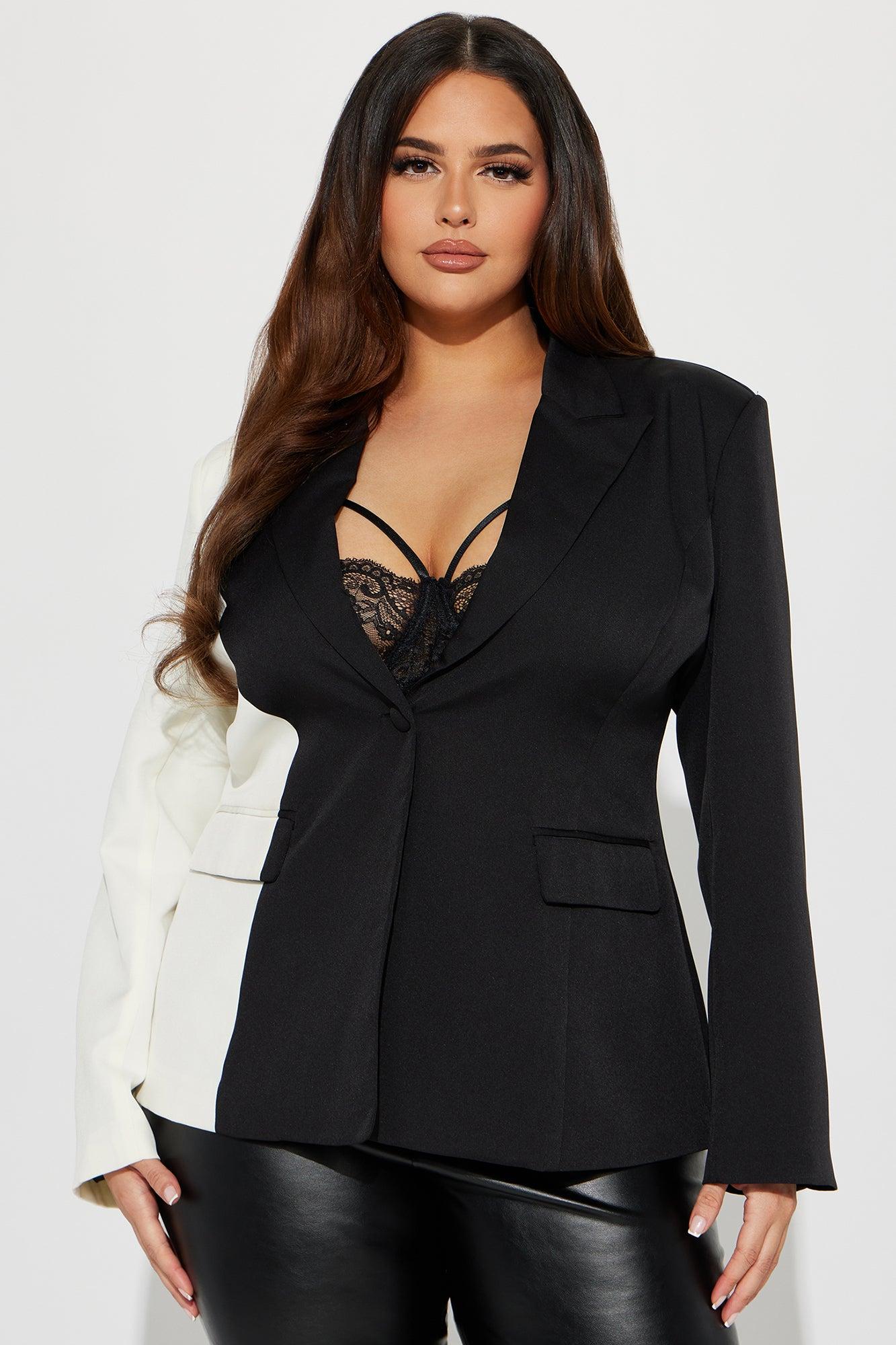 Two Shades Colorblock Blazer - Black/White Product Image