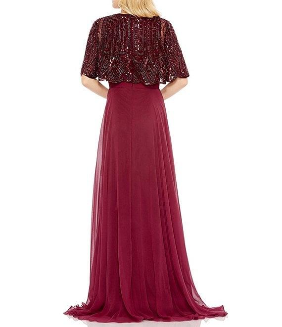 Mac Duggal Beaded Overlay Tulle Crew Neck A-Line Gown Product Image