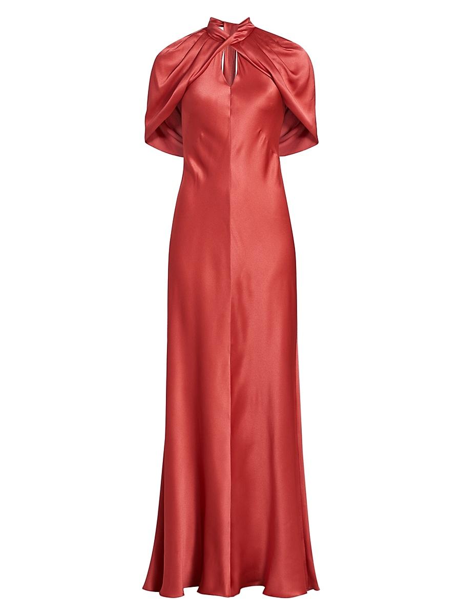 Womens Satin Cape A-Line Gown Product Image