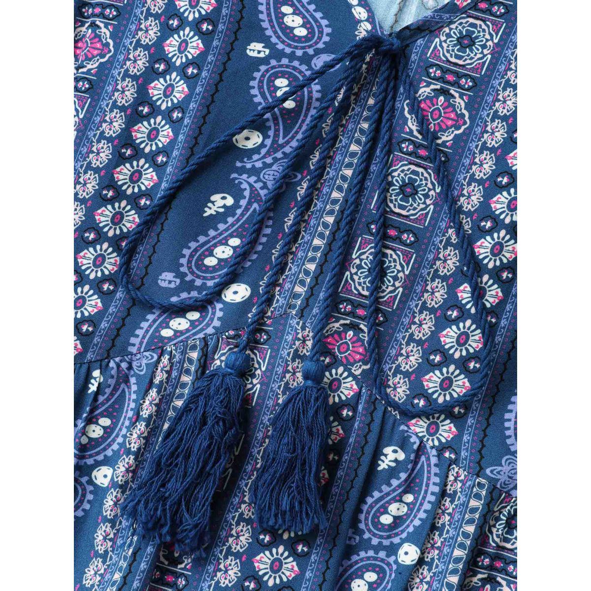 Plus Size Boho Stripes High Waisted Midi Dress DarkBlue Women Boho V-neck Sleeveless Curvy BloomChic 18-20/2X Product Image