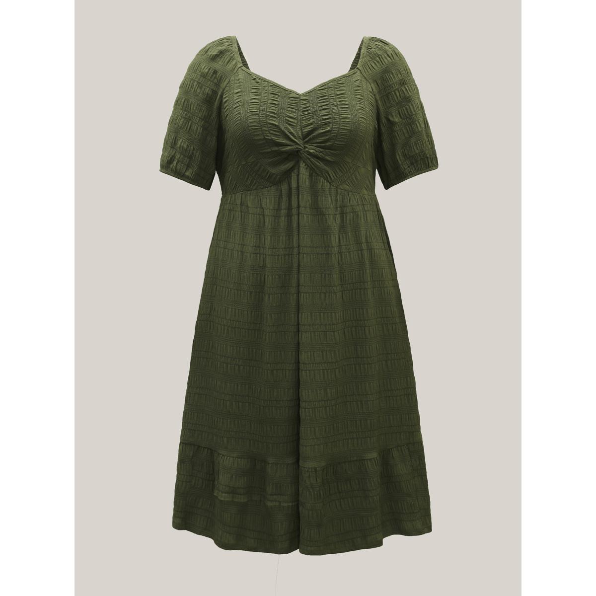 Plus Size Textured Front-Twist Square Neck Midi Dress ArmyGreen Women Elegant Twist V-neck Short sleeve Curvy BloomChic 14-16/1X Product Image