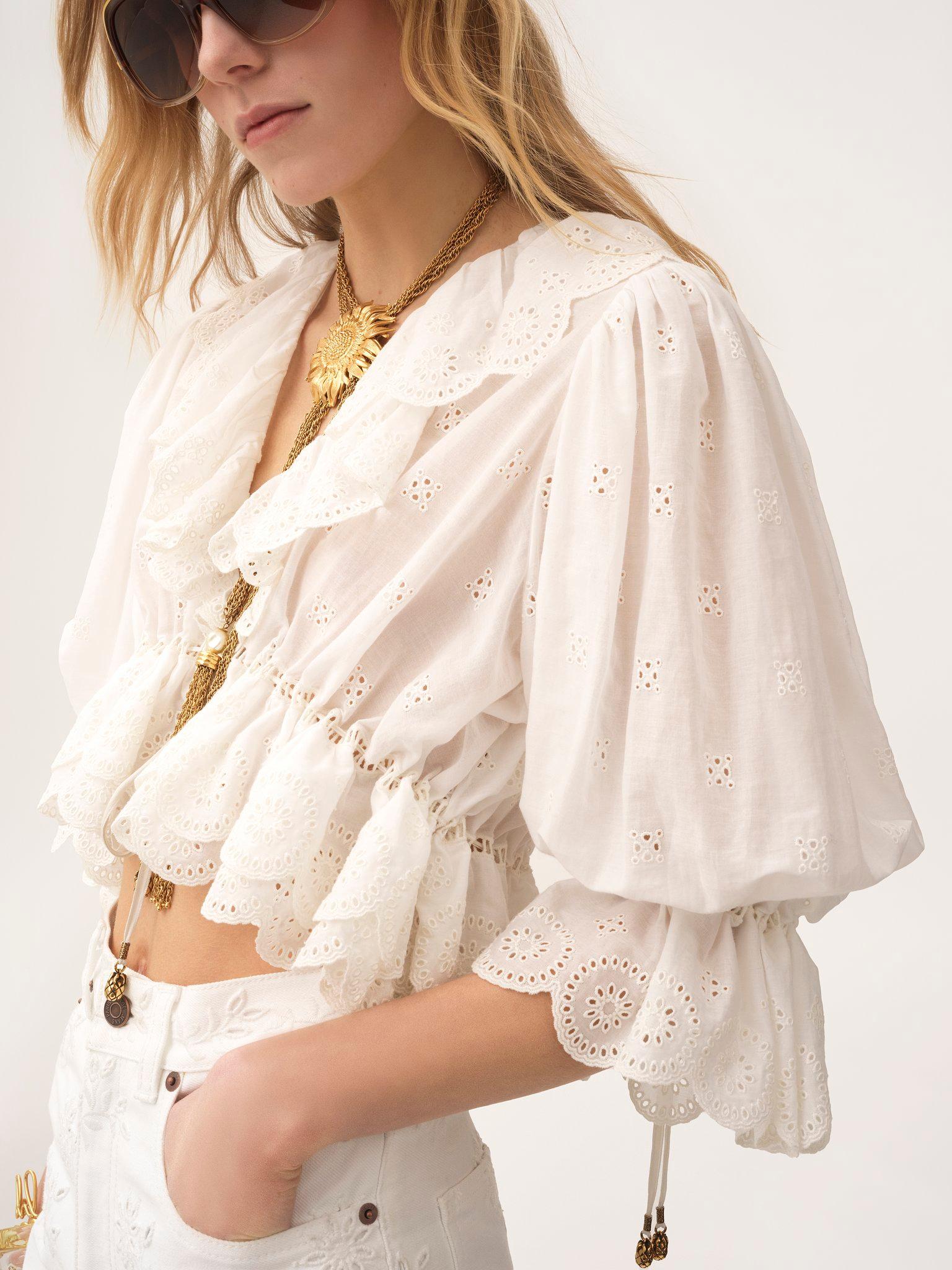 V-neck ruffle top in cotton voile Product Image