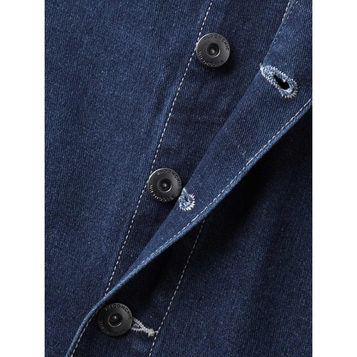 Plus Size Button Front Straight-Fit Denim Skirt Women Midblue Everyday-Casual Button Low stretch Medium Wash 30/6X Slanted pocket Elegant Denim Skirts BloomChic Product Image