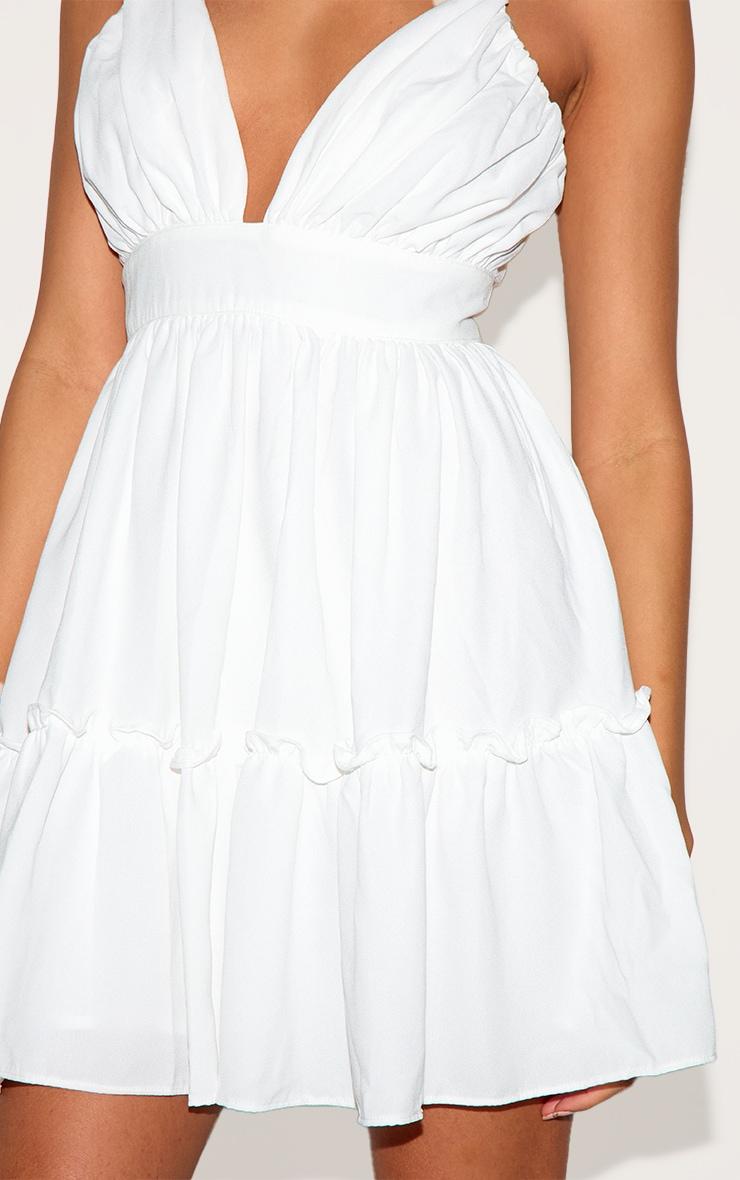 White Ruched Frill Detail Strappy Skater Dress Product Image