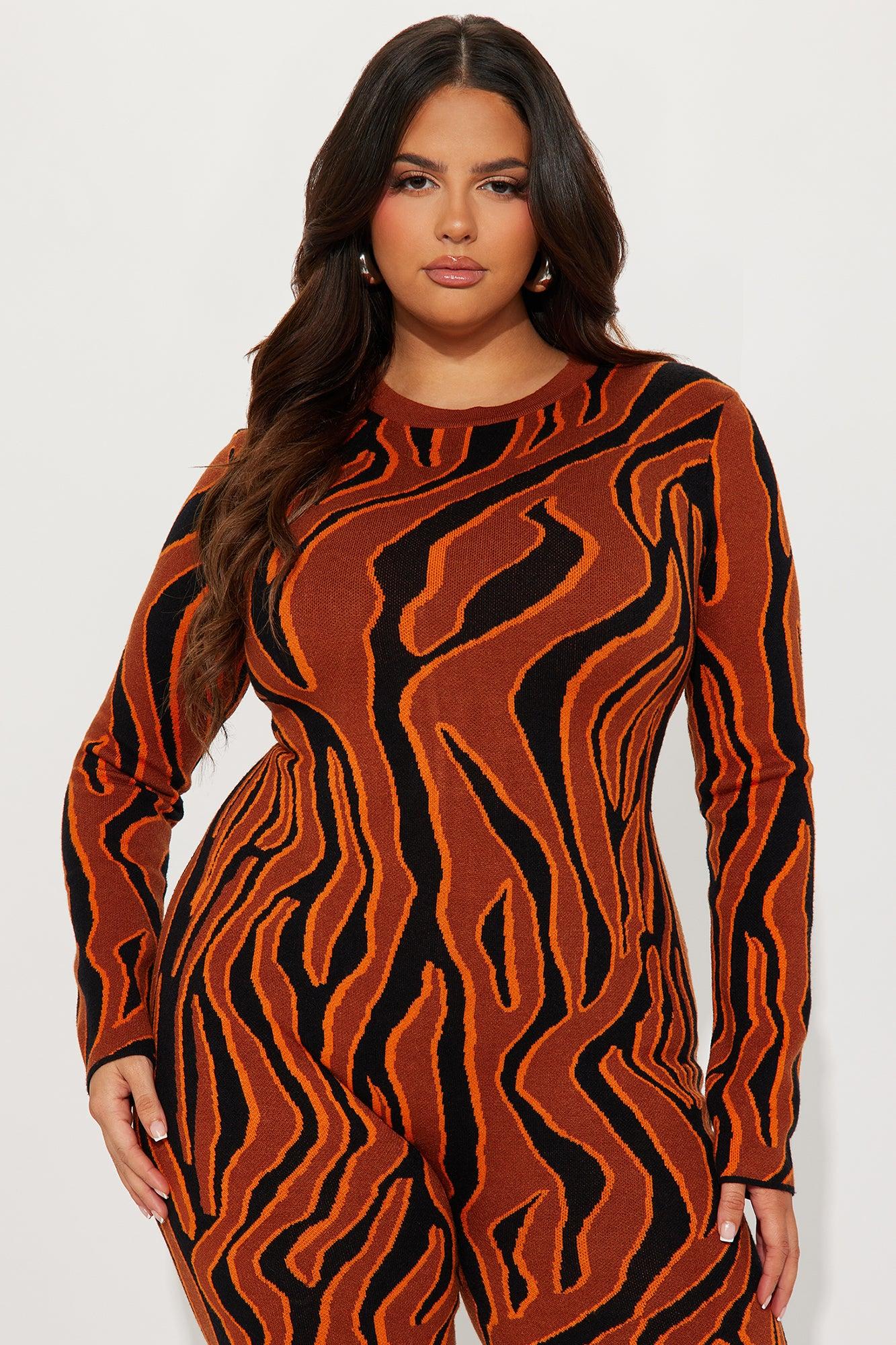 Up In Flames Sweater Jumpsuit  - Rust/combo Female Product Image