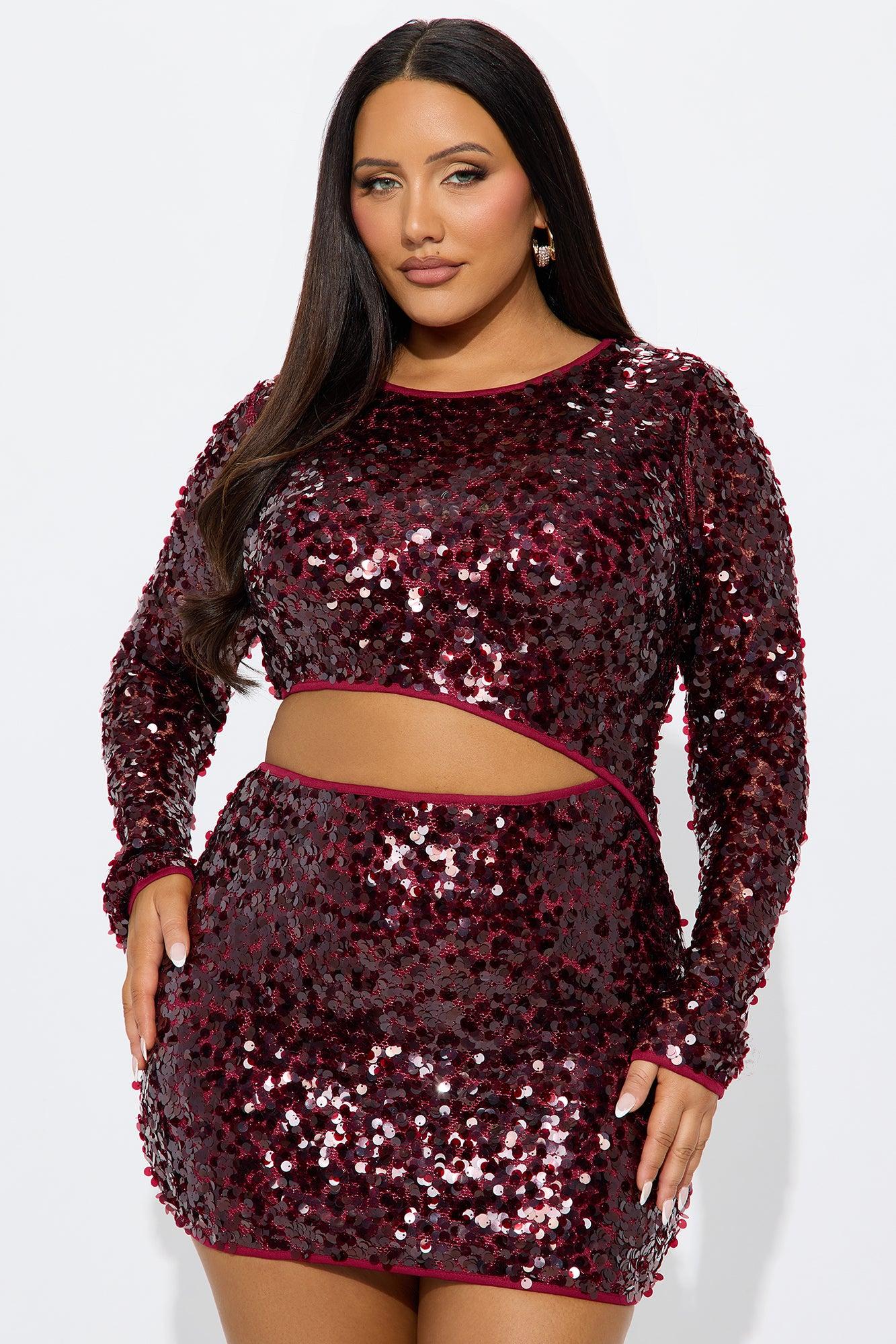 Glitz Mode Sequin Mini Dress - Wine Female Product Image