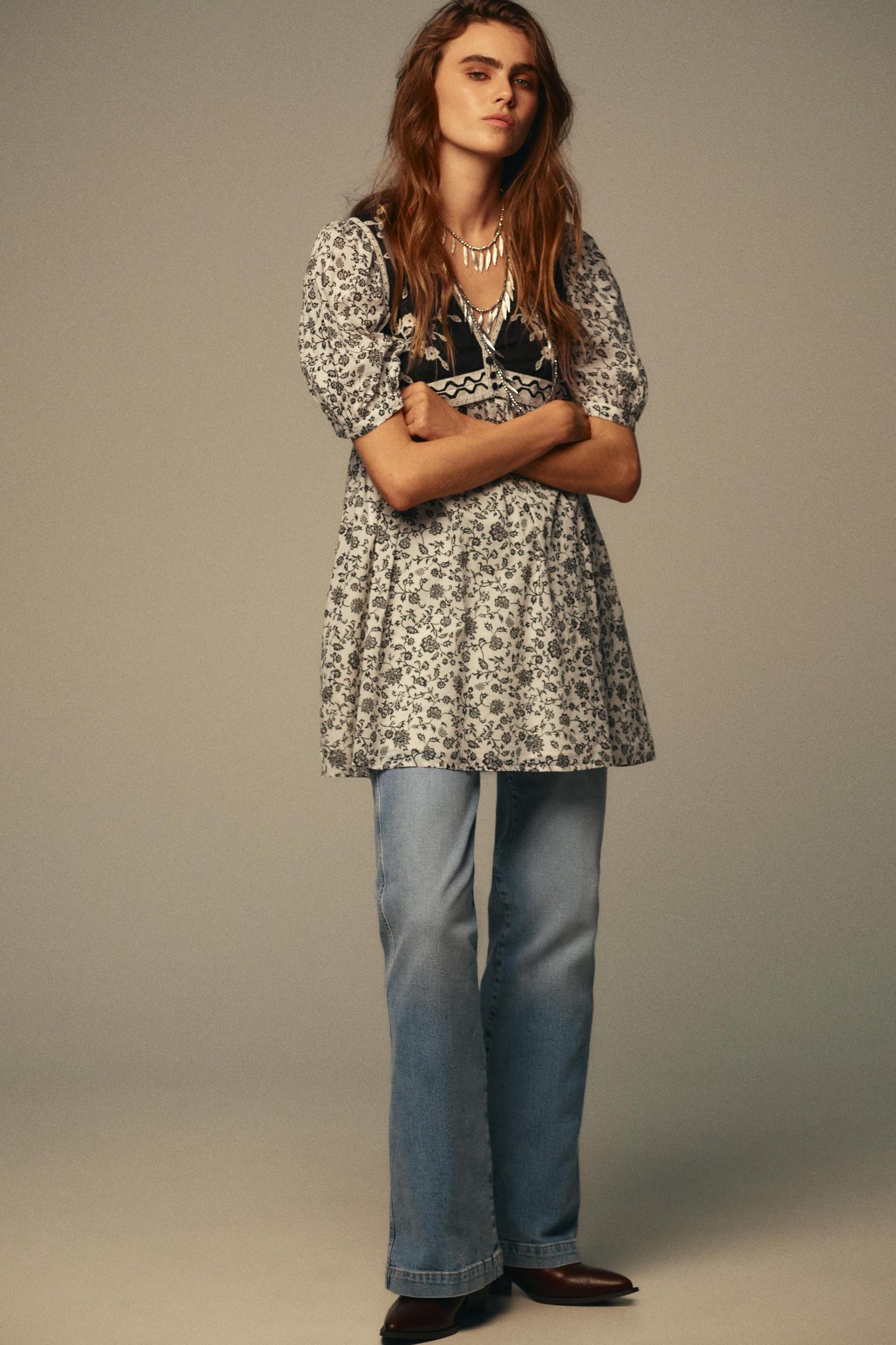 FLORAL PRINT COMBINATION SHORT DRESS Product Image