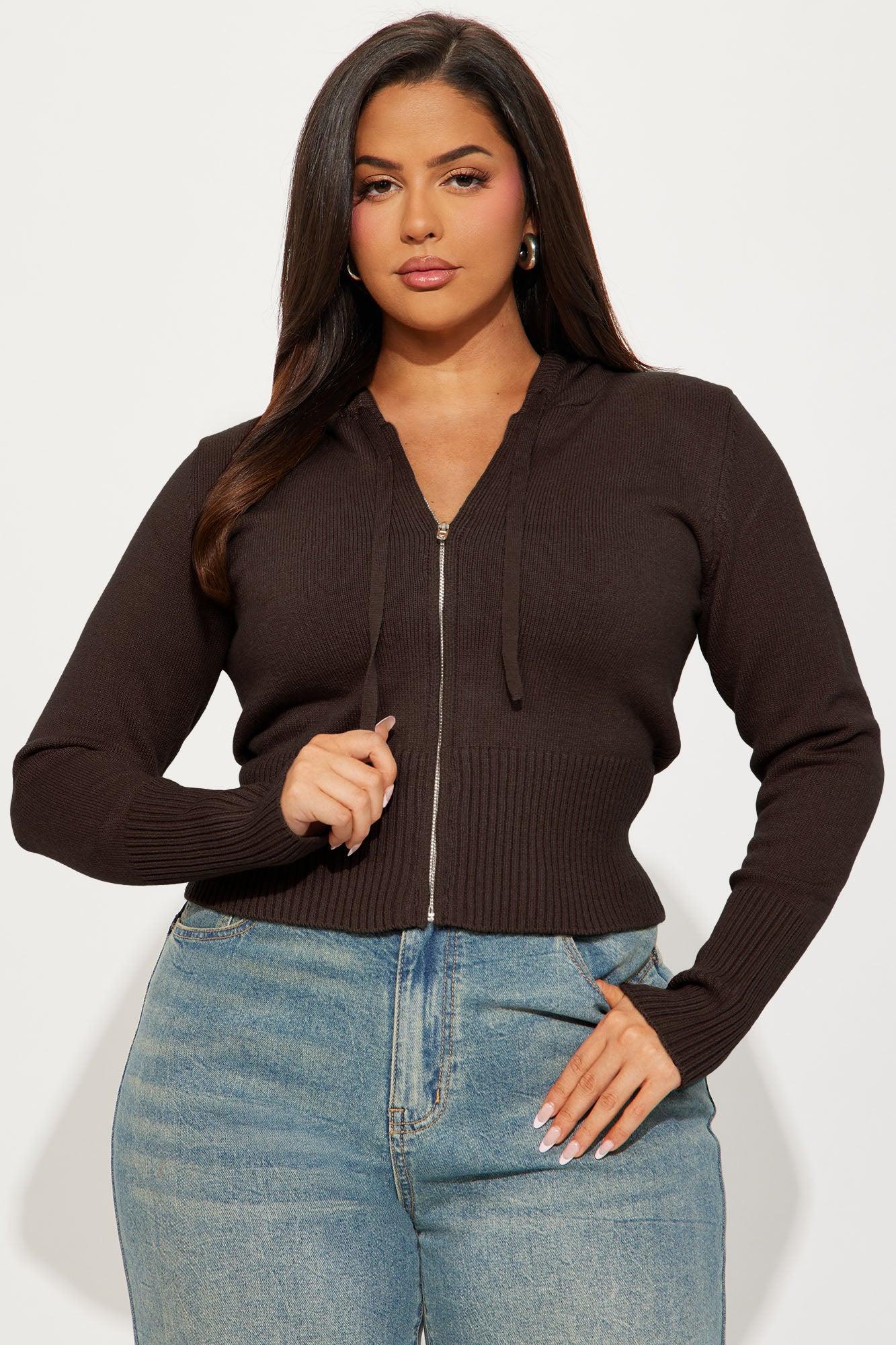 Lana Zip Up Sweater - Chocolate Product Image