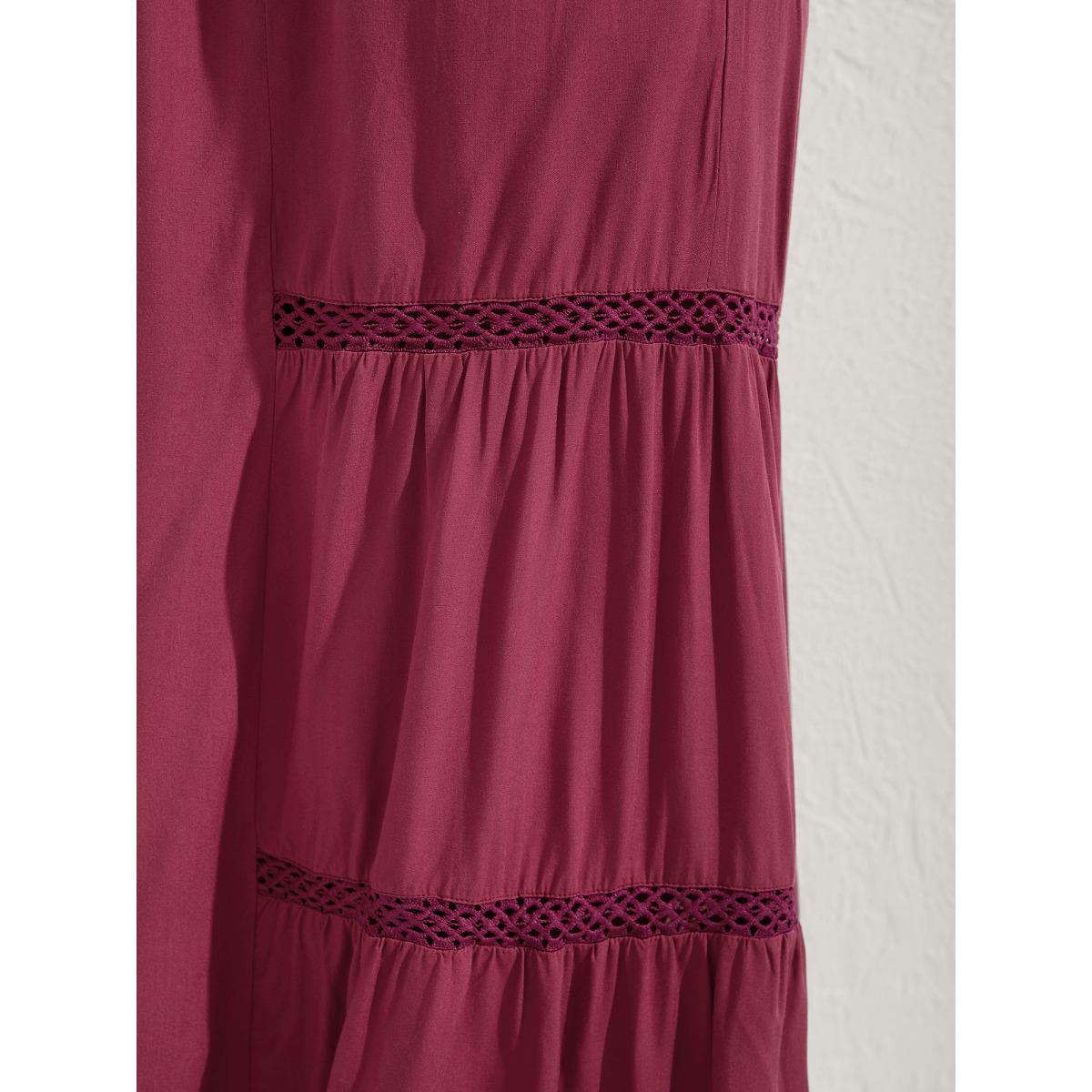 Plus Size Lace Trim Pleated Wide-Leg Pants Women Russet Loose Mid Rise Vacation Pants BloomChic 22-24/3X Product Image