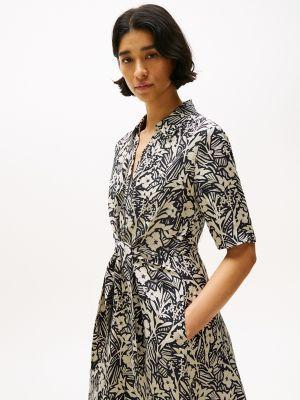 Linen-Blend Tie-Front Short-Sleeve Dress Product Image