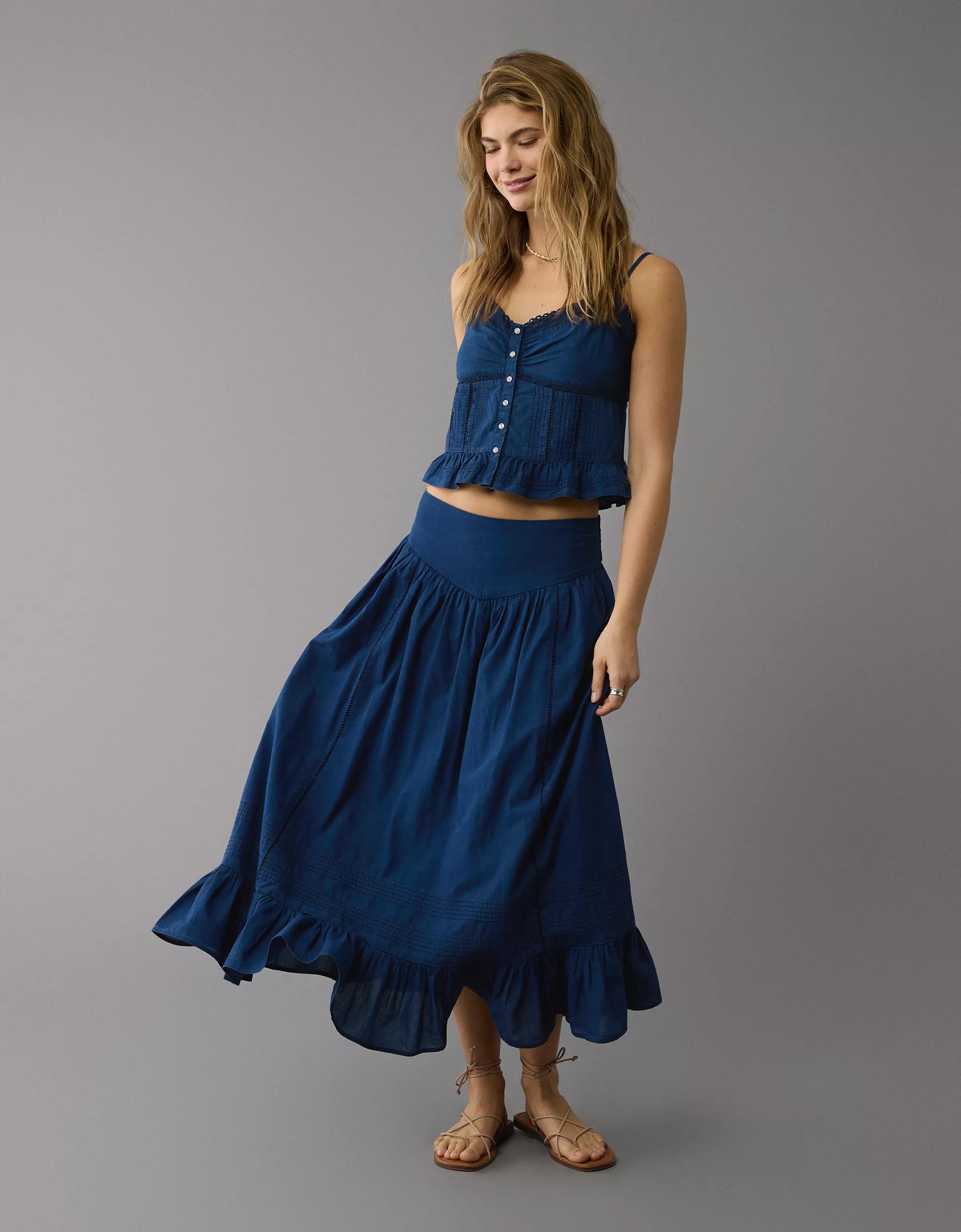 AE High-Waisted Ruffle Maxi Skirt Product Image