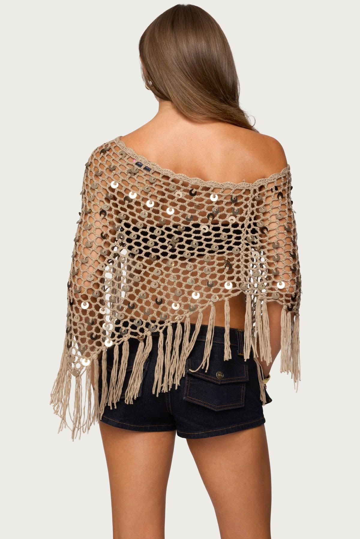 Fringe Sequin Crochet Poncho Product Image