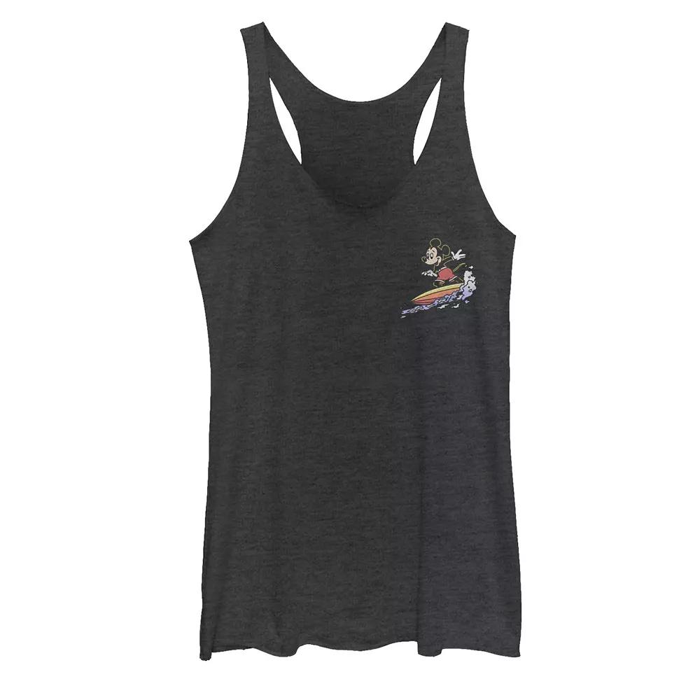 Disney's Mickey & Friends Surfing Mickey Left Chest Racerback Tank Top, Girl's, Size: Medium, Black Grey Product Image
