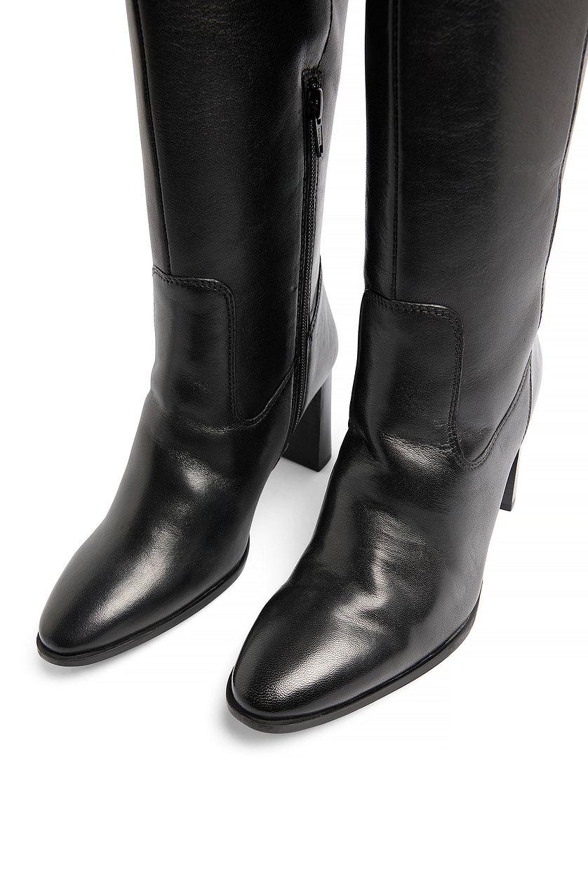 Knee High Leather Rounded Toe Boots Product Image