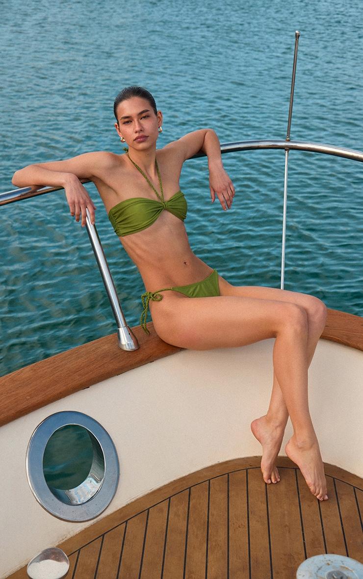 Olive Twist Strap Tie Side Bikini Bottoms Product Image