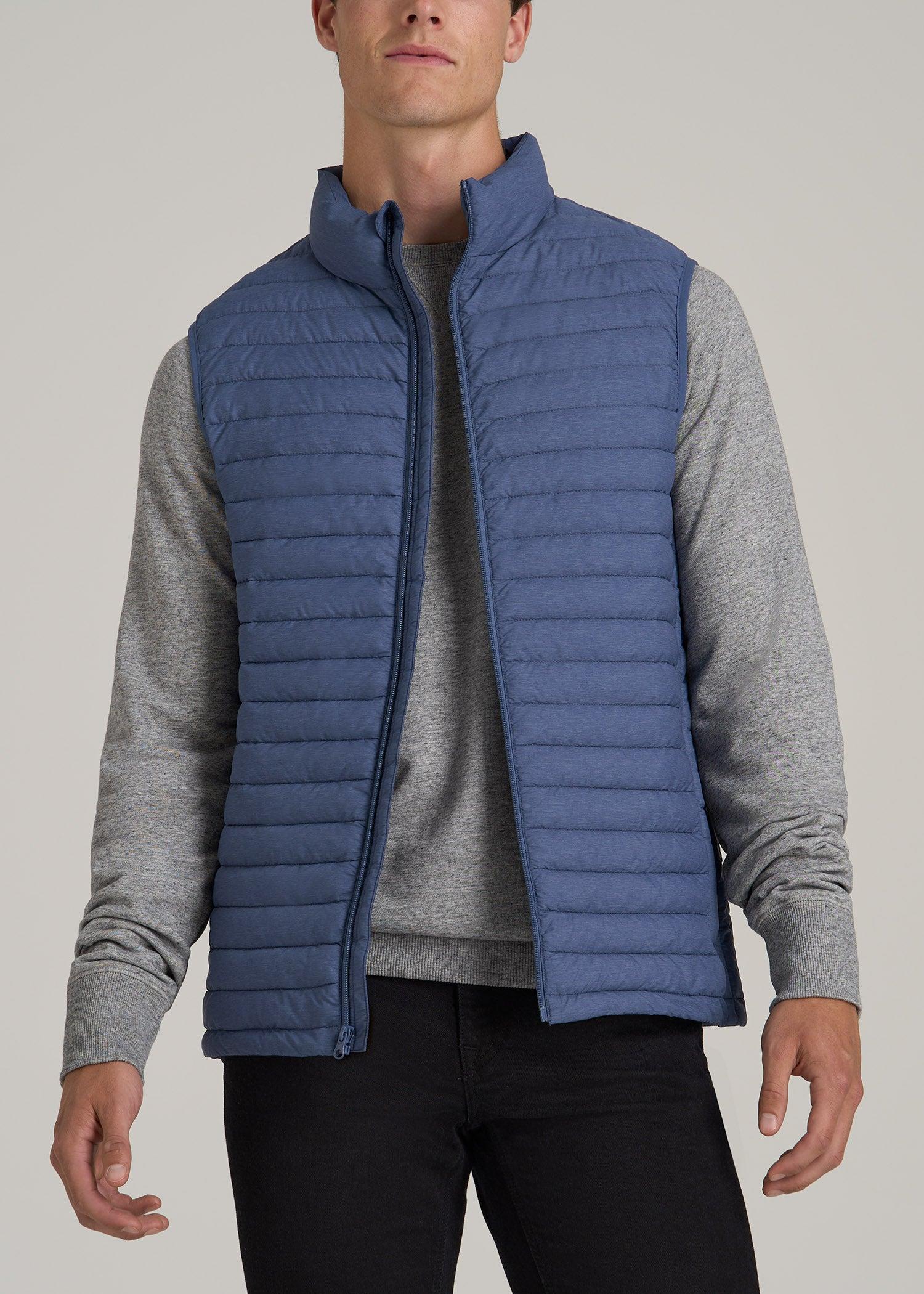 Packable Puffer Vest for Tall Men in Steel Blue Male Product Image