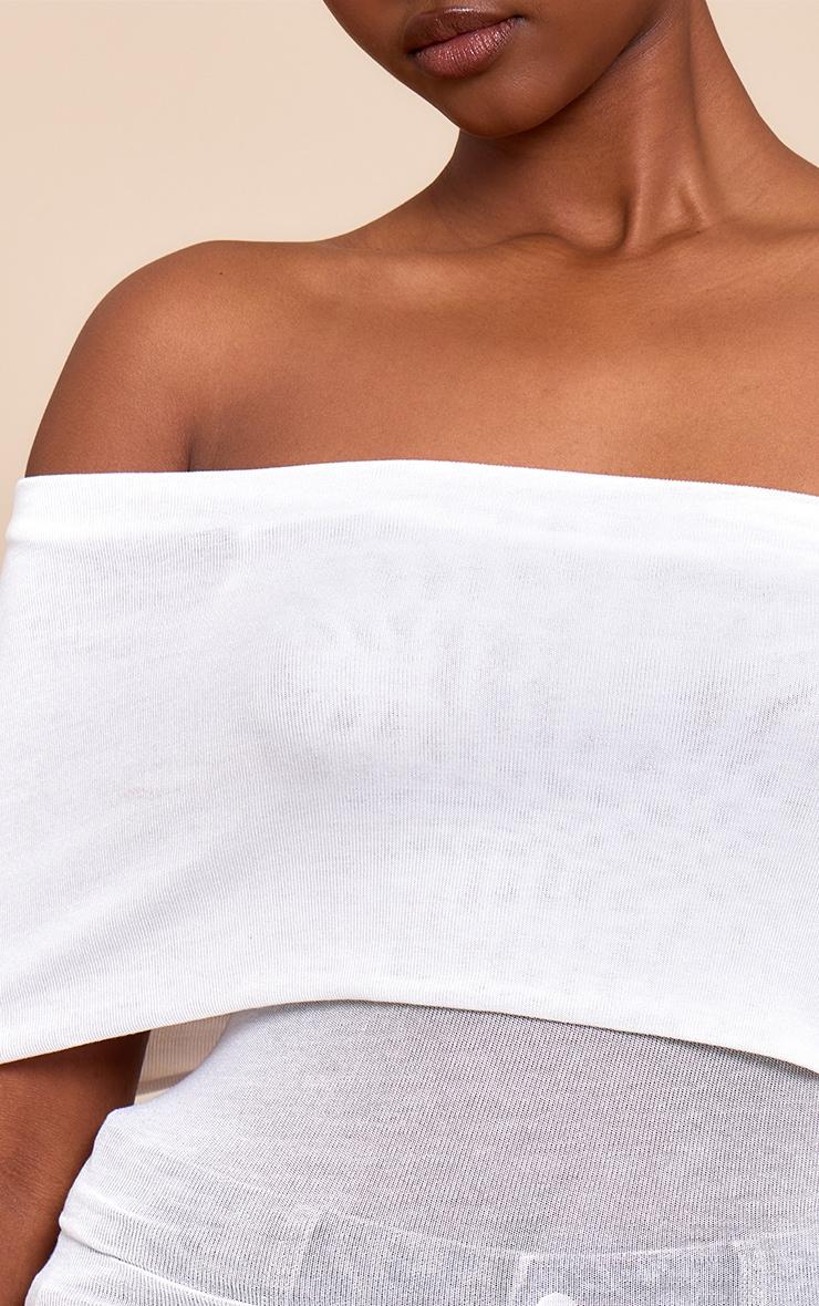 White Sheer Soft Touch Fold Over Detail One Shoulder Long Top Product Image